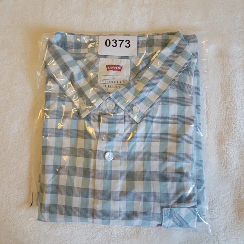 Levi's Button‎ Down Shirt Mens XL Teal White Gingham Short Sleeve Check Plaid